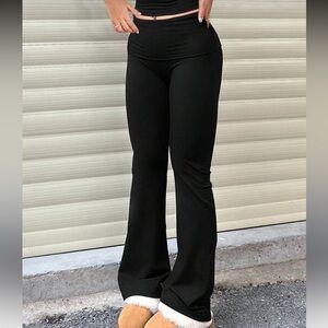 Black Flared Pants with Tan Slippers